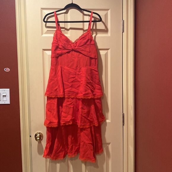 Marchesa Notte Red Tiered Midi Dress - Picture 10 of 13